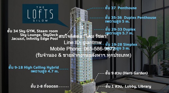 รหัส:  DSL-529 ขาย SALE CONDOMINIUM The Lofts Silom 2 BEDROOM 2 Bathroom 14500000 -   BIG SURPRISE!!
